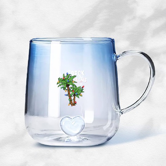 Deck The Palms Tropical Hawaii Christmas Palm Gradient Glass Mugs