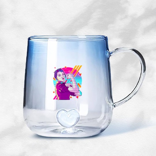 Rosie The Riveter Vaporwave Gradient Glass Mugs