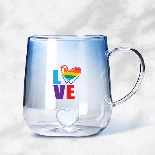 Gay pride LGBT PRIDE LOVE HEART Gradient Glass Mugs