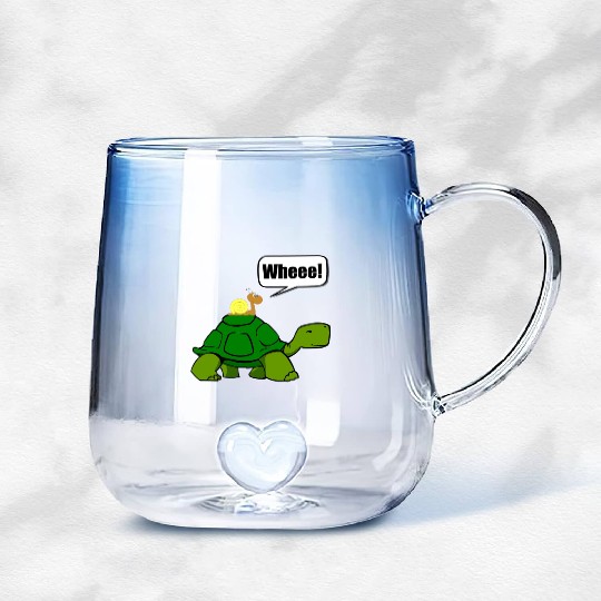Snail Turtle Ride Cartoon Funny Gradient Glass Mugs
