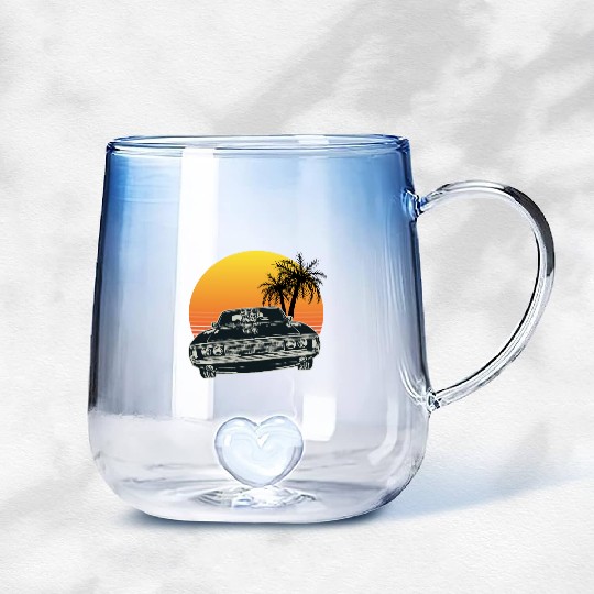 Muscle Car Sunset Gradient Glass Mugs