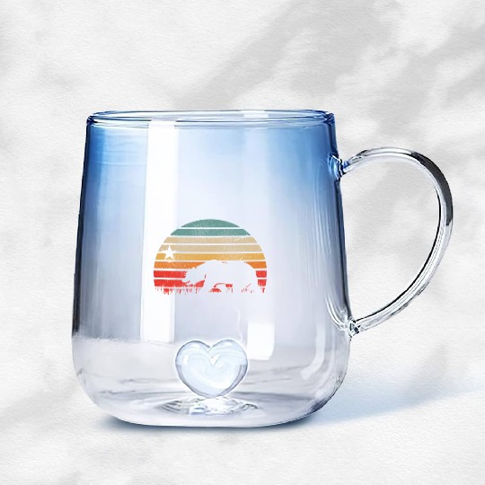 California Bear Retro Vintage Sunset Gradient Glass Mugs
