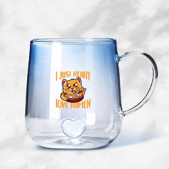 Cute & Funny I Just Really Love Ramen Anime Cat Gradient Glass Mugs