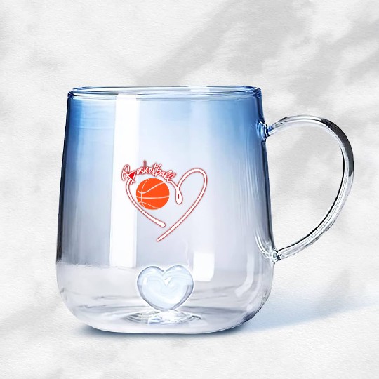 I Love Basketball Girl Basketball Player Heart Gradient Glass Mugs