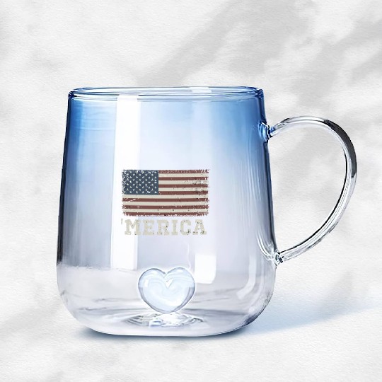 Merica Vintage Usa Flag Gradient Glass Mugs