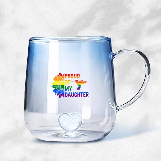 Proud of My Daughter Gay Pride Rainbow Sunflower Gradient Glass Mugs