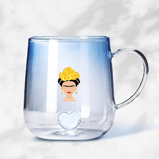 Viva Frida Kahlo Art Print Gradient Glass Mugs