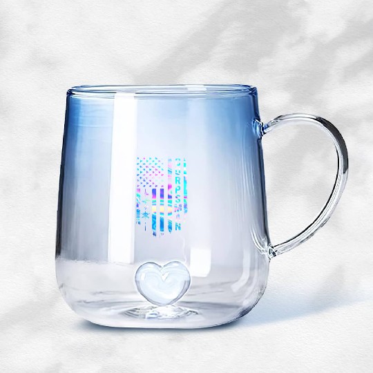 Awesome US Flag Heart Corpsman Gradient Glass Mugs
