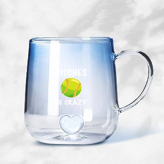 Softball Player Pitcher Pitches Be Crazy Softball Gradient Glass Mugs