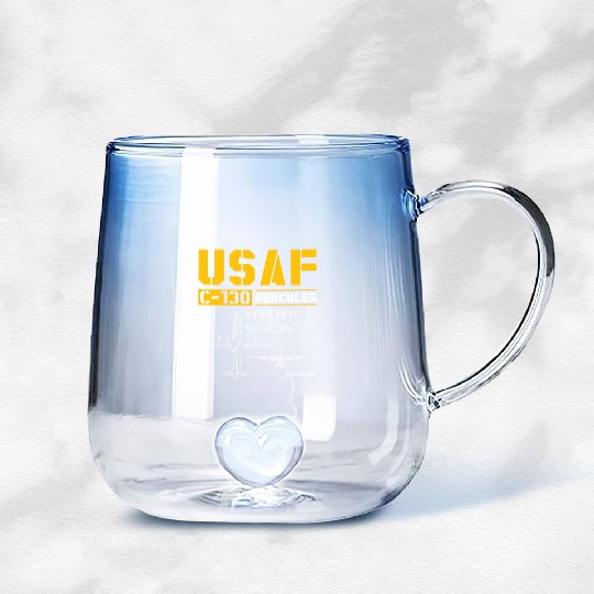 C 130 Hercules US Airborne Fighter Pilot Gradient Glass Mugs
