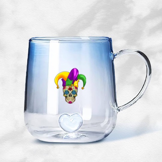 Sugar Skull Mardi Gras Jester Joker Louisiana Carn Gradient Glass Mugs
