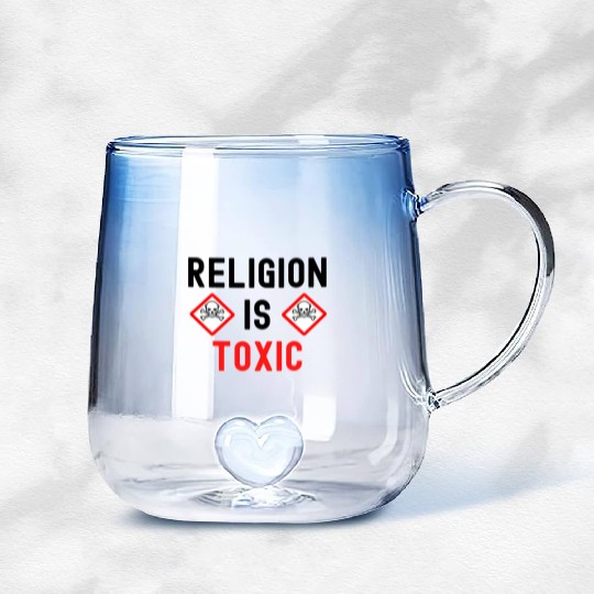 RELIGION Is TOXIC Skull Crossbones toxicity symbol Gradient Glass Mugs