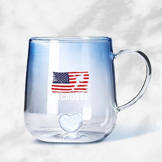 Lacrosse American Flag USA 4th Of July Gradient Glass Mugs
