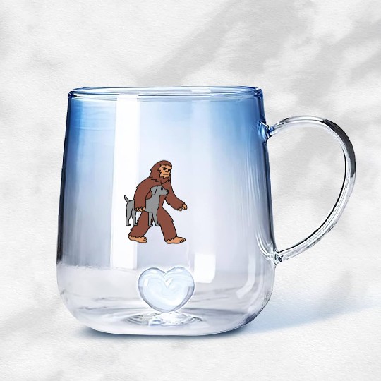 Bigfoot Sasquatch Carrying Weimaraner Gradient Glass Mugs