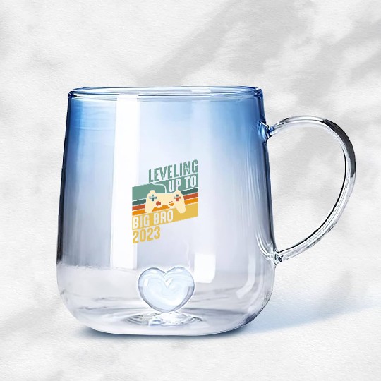 Level up Big Brother 2023 Baby Gamer Boy Baby Gradient Glass Mugs