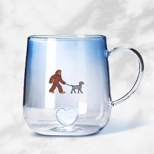 Bigfoot Sasquatch Walking Weimaraner Gradient Glass Mugs