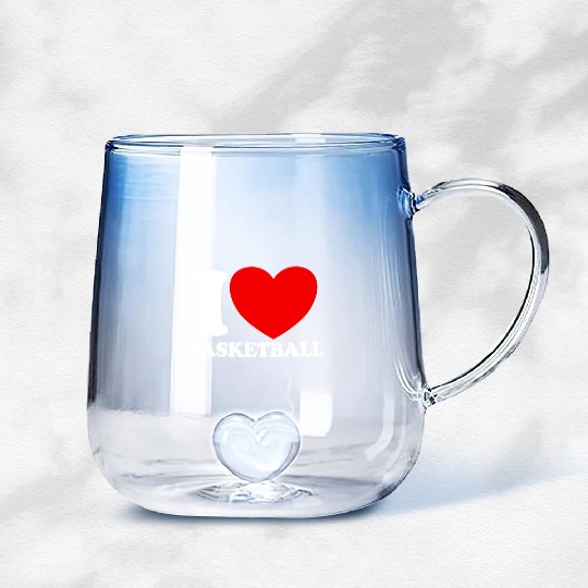 I Love Basketball Red Heart Hoop B-Ball Basketball Gradient Glass Mugs