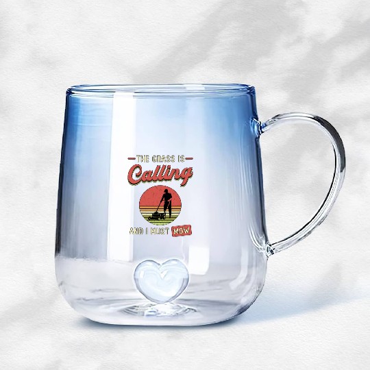 Lawn Mower The Grass Is Calling Garden Lawn Mowing Gradient Glass Mugs