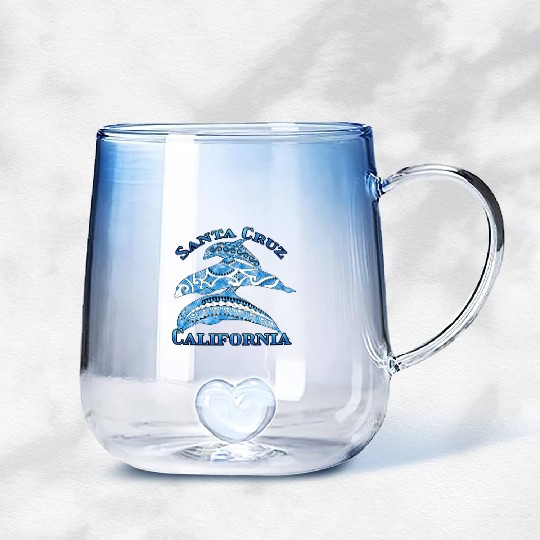 Santa Cruz California Vacation Tribal Dolphins Gradient Glass Mugs