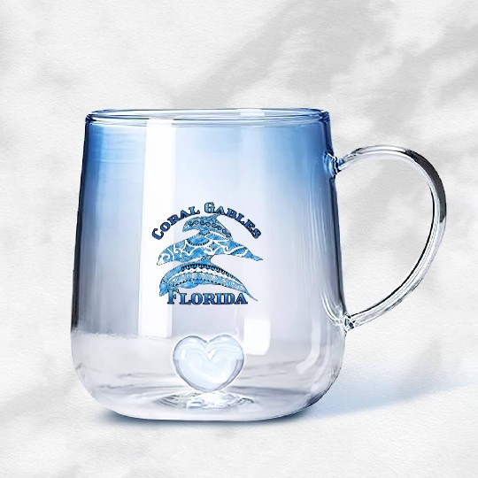 Coral Gables Florida Vacation Tribal Dolphins Gradient Glass Mugs