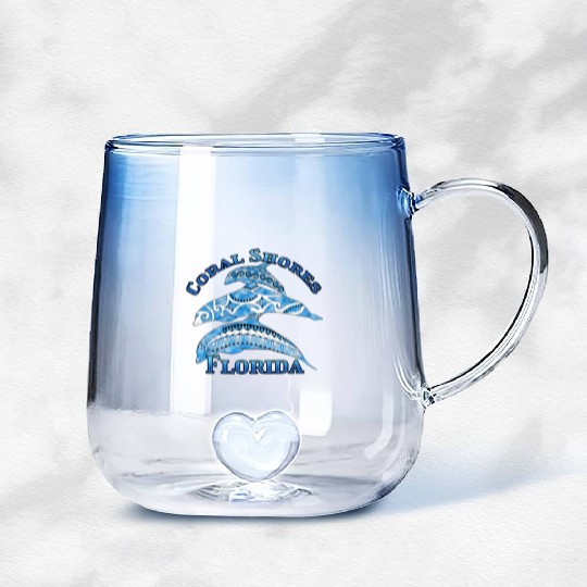 Coral Shores Florida Vacation Tribal Dolphins Gradient Glass Mugs