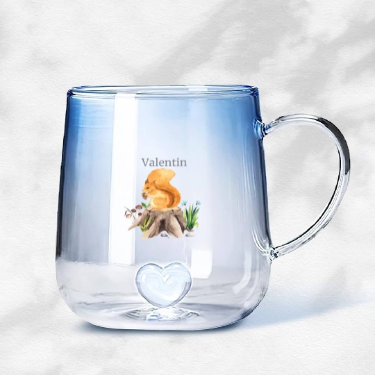 Forest Animal Squirrel Flowers Name Valentine Gradient Glass Mugs
