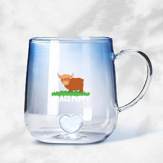 Grass Puppy Highland Farmer Cow Whisperer Farm Gradient Glass Mugs