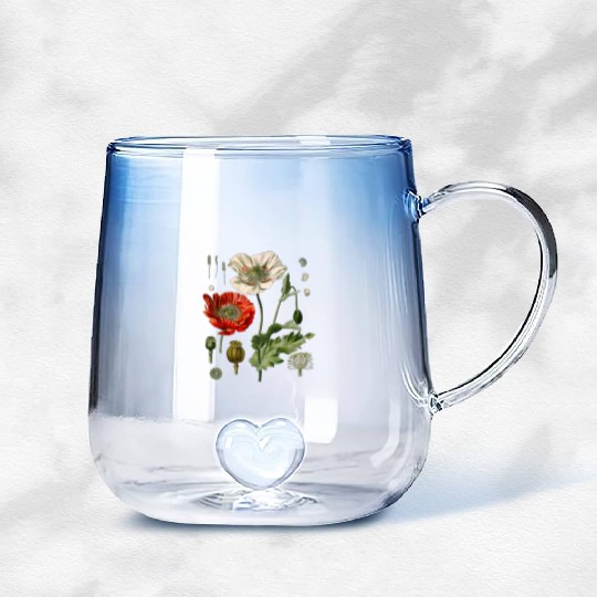Red Poppy flower Botanical Poppies Red Poppy Gradient Glass Mugs