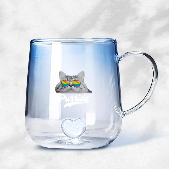 Funny Cat LGBT Sunglasses Rainbow Flag Gay Pride Gradient Glass Mugs