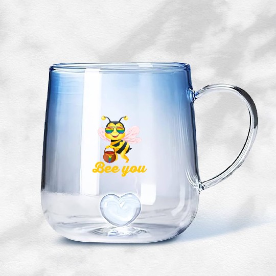 Bee LGBT Gay Lesbian Pride Rainbow Honey Gradient Glass Mugs