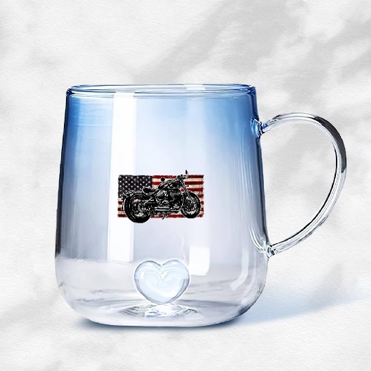 Distressed Flag Vintage Bobber Bike Motorcycle Gradient Glass Mugs