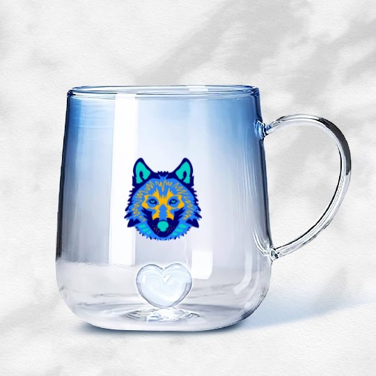 blue wolf face Gradient Glass Mugs