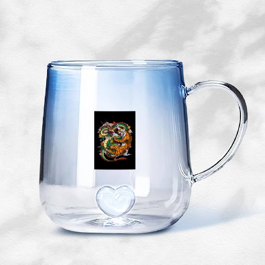Japanese Dragon Tiger Gradient Glass Mugs