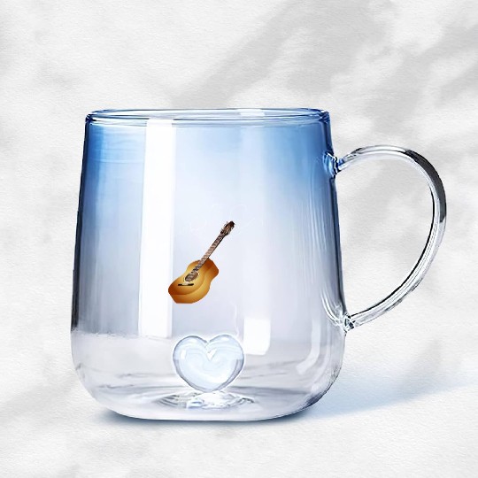 3D acoustic guitar with loose guitar strings Gradient Glass Mugs