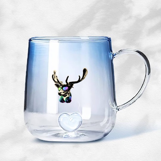Deer DJ Brown Sticker Cool and Funny Music Animal Gradient Glass Mugs