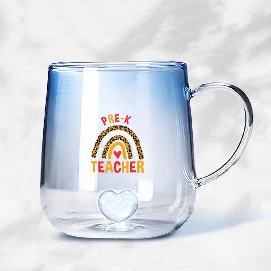Back To School Leopard Pre-K Teacher Rainbow Gradient Glass Mugs