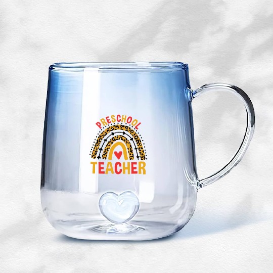 Back To School Leopard Preschool Teacher Rainbow Gradient Glass Mugs