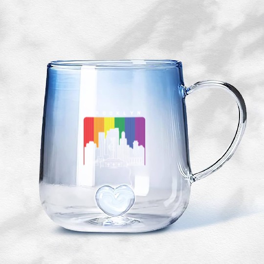 Brooklyn New York Skyline Rainbow Flag Gradient Glass Mugs