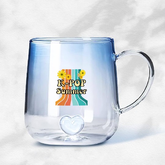 K-Pop Summer with retro colors and flowers Gradient Glass Mugs