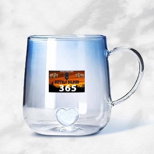 US Army Buffalo Soldier 365 w Buffalo Head Center Gradient Glass Mugs