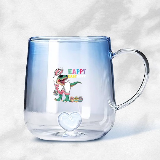 Happy Eastrawr T Rex Dinosaur Easter Bunny Egg Gradient Glass Mugs