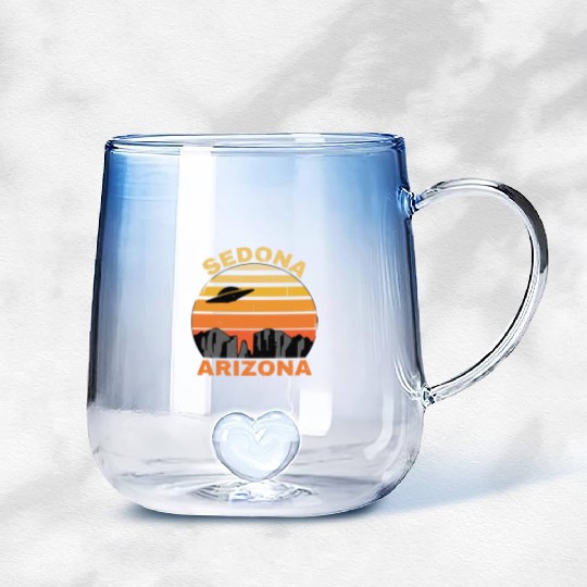 Sedona Arizonna Retro Sunset and UFO Gradient Glass Mugs