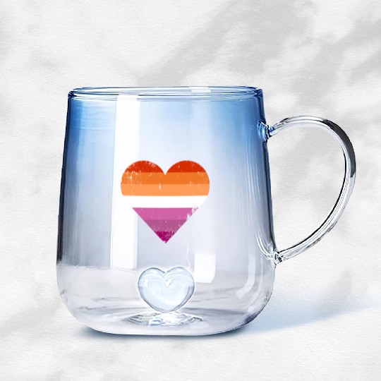 Lesbian Pride Heart Flag Gradient Glass Mugs