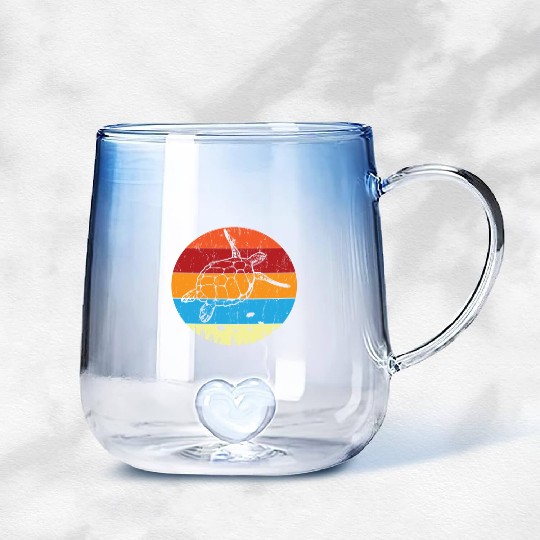 Retro Sea Turtle For Turtle Lover Gradient Glass Mugs