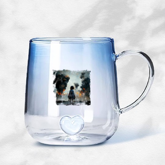 Kid in war looking at explosion AI painting Gradient Glass Mugs