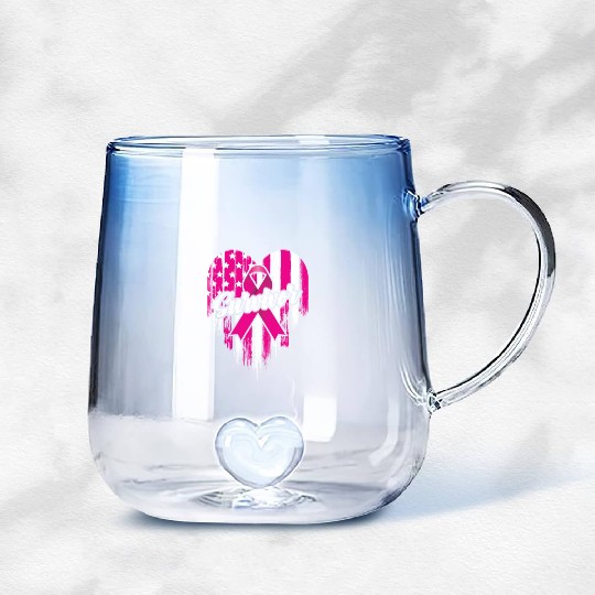 Breast Cancer Survivor Pink Ribbon American Flag Gradient Glass Mugs
