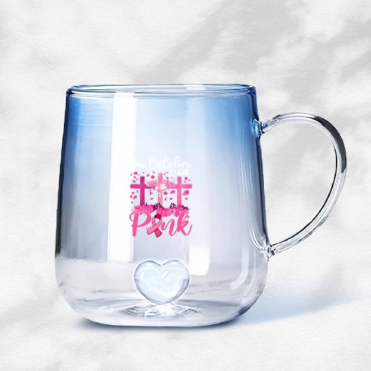 In October We Wear Pink Breast Cancer Awareness Gradient Glass Mugs