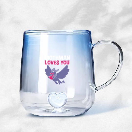 Mothman Loves You Valentines Day Cryptid For Women Gradient Glass Mugs