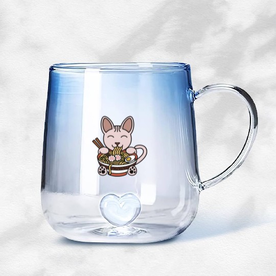 Sphynx Cat Ramen Noodles Gradient Glass Mugs