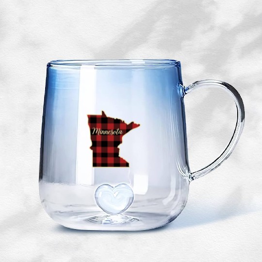 Minnesota Buffalo Plaid Silhouette Home State Gradient Glass Mugs